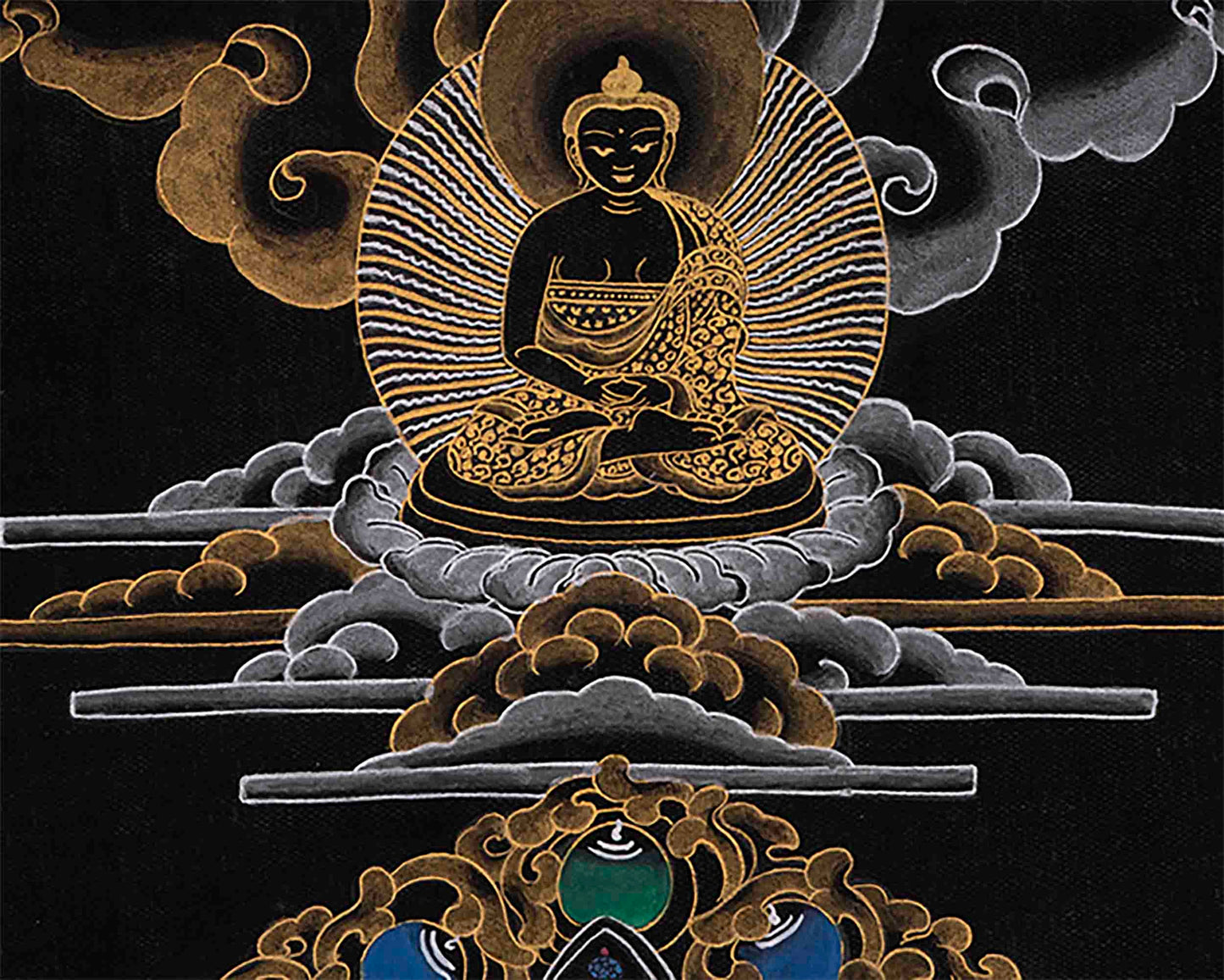 Black and Gold Original 1000 Armed Avalokiteshvara Thangka | Bodhisattva Guanyin Art