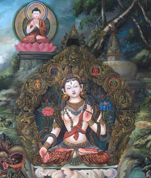 Original Hand Painted White Tara Thangka Art | Tibetan Buddhist Religious Painting