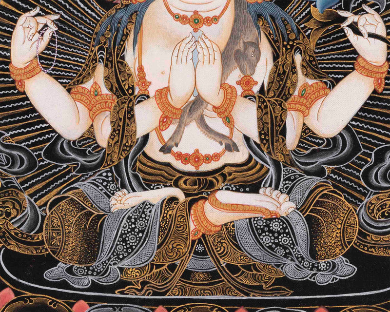 Avalokiteshvara Chengrezig Thangka | Original Hand-painted Arya Bodhisattva | Vajrayana Buddhism Painting |