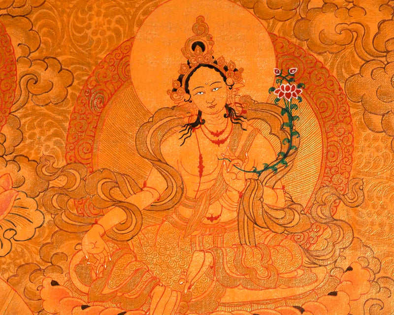 Full Gold Style Arya Boddhisattva Manjushri Original Hand painted Thangka | Religious Tibetan Wall Hanging Art |