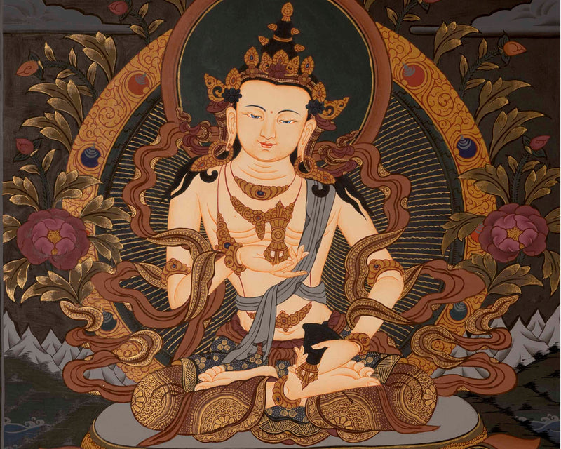 Thangka Painting Of Vajrasattva | Original Hand-Painted Tibetan Buddhist Thanka
