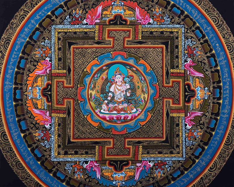 Bodhisattva Tara Thangka Mandala for Good luck | Traditional Painting | Buddhist Bodhisattva Dolma |