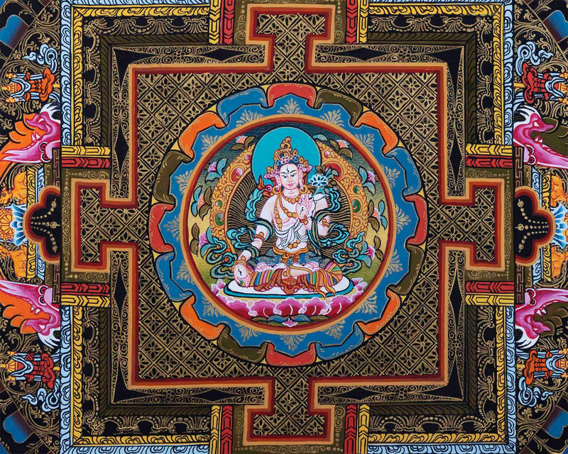 Bodhisattva Tara Thangka Mandala for Good luck | Traditional Painting | Buddhist Bodhisattva Dolma |