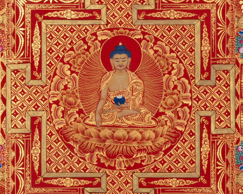 Shakyamuni Buddha, White Tara & Lokeshvara Mandala Thangka | Tibetan Buddhist Art