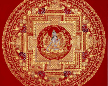 White Tara, Chengrezig and Green Tara Mandala | Traditional Buddhist Art Painting