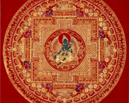 White Tara, Chengrezig and Green Tara Mandala | Traditional Buddhist Art Painting