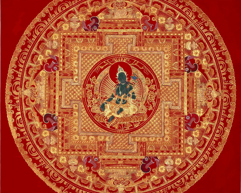 White Tara, Chengrezig and Green Tara Mandala | Traditional Buddhist Art Painting