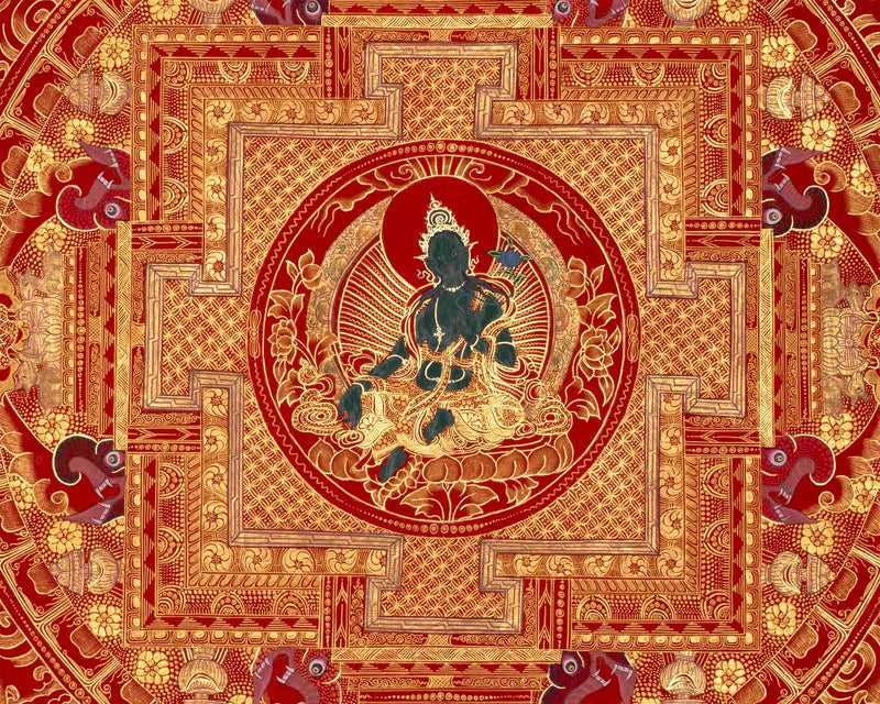 White Tara, Chengrezig and Green Tara Mandala | Traditional Buddhist Art Painting