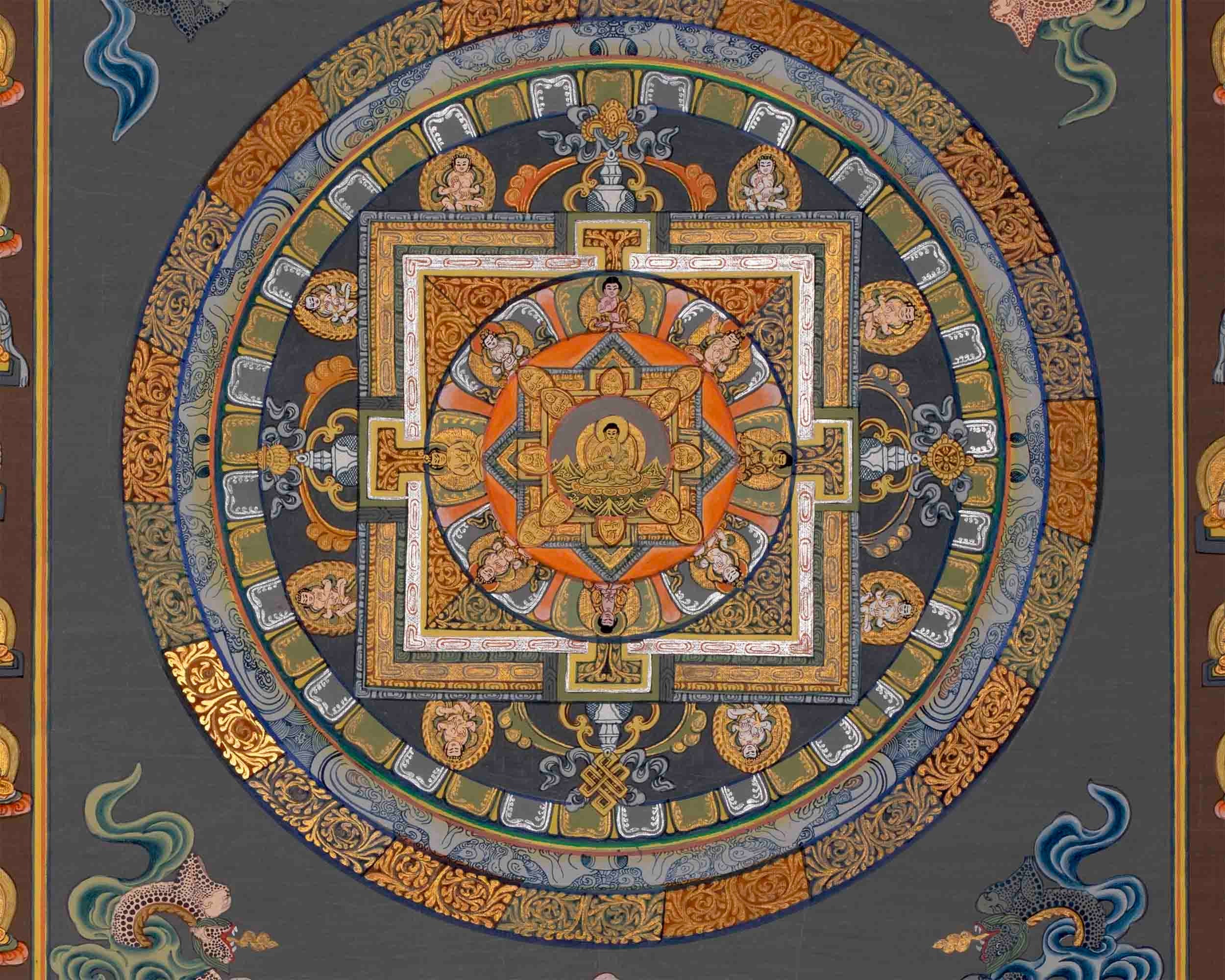 Vintage Buddha Mandala | Hand-Painted Tibetan Art for Yoga and Meditation
