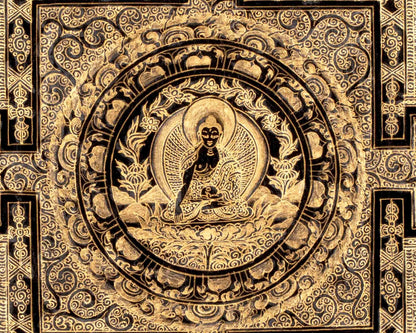 Black and Gold Style Shakyamuni Buddha Mandala | Wall Hanging Meditation Art