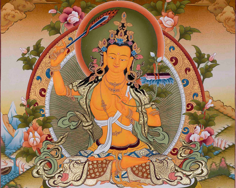 White Tara Thangka | Manjushri ,Green Tara ,Shakyamuni Buddha |