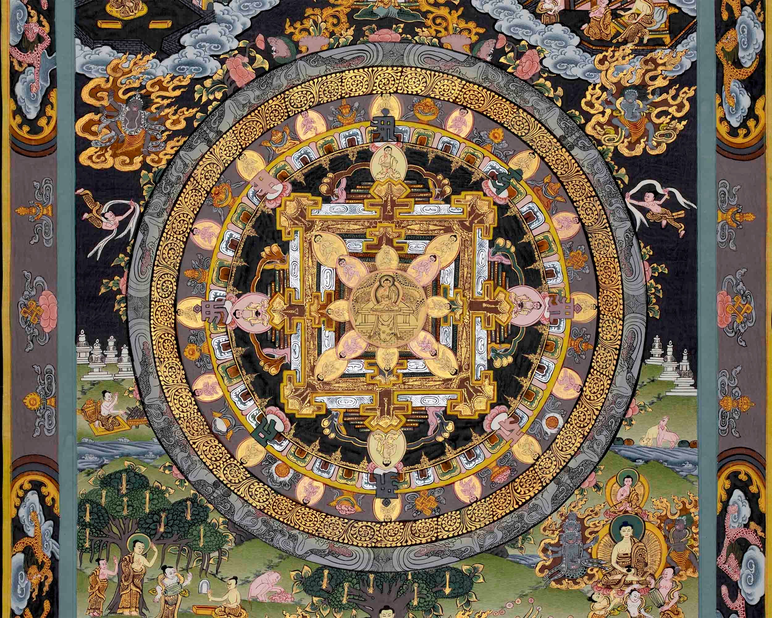 Vintage Buddha Mandala Thangka | Tibetan Wall Decoration Art