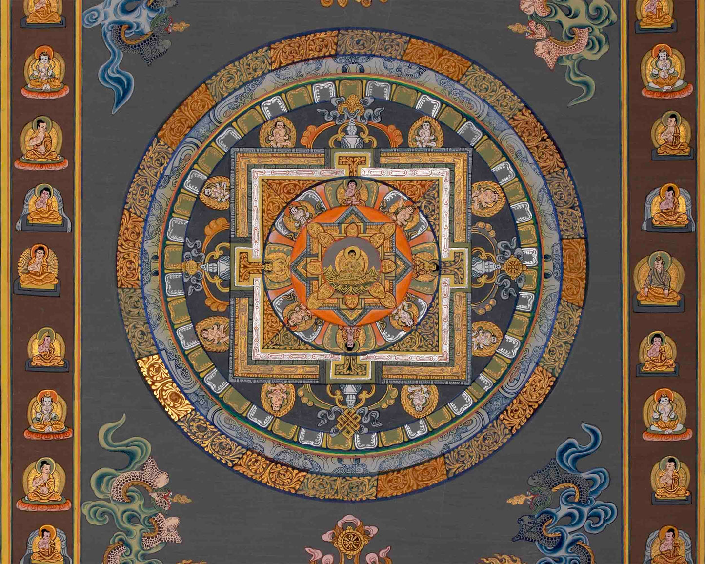 Vintage Buddha Mandala | Hand-Painted Tibetan Art for Yoga and Meditation