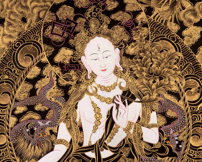 Gold Style White Tara Painting | Original Hand-Painted Female Bodhisattva Thangka