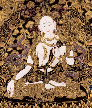 Gold Style White Tara Painting | Original Hand-Painted Female Bodhisattva Thangka