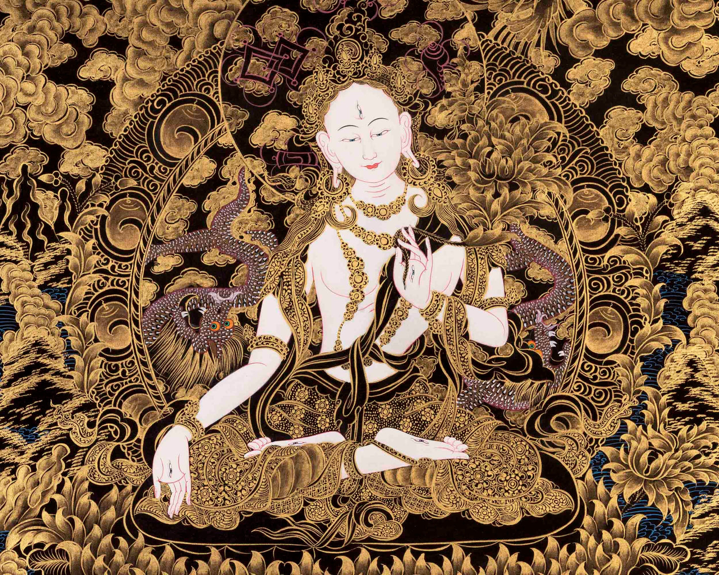 Gold Style White Tara Painting | Original Hand-Painted Female Bodhisattva Thangka