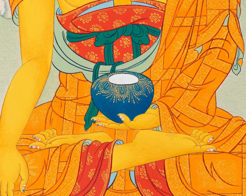 Hand-Painted Shakyamuni Buddha Thangka Print for Spiritual Awakening | Digital Thangka Print