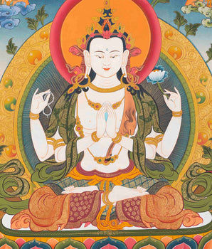 Large Chenrezig Thangka Painting | Avalokiteshvara Tibetan Wall Hanging