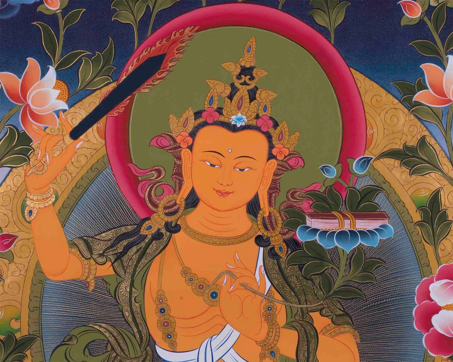 Original Handcrafted Manjushri Bodhisattva Thangka | Tibetan Arts for Wall Hanging