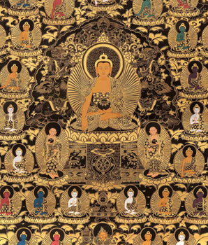 Shakyamuni Buddha with 35 Buddhas of Confession | Tibetan Thanka | Supreme Wisdom |