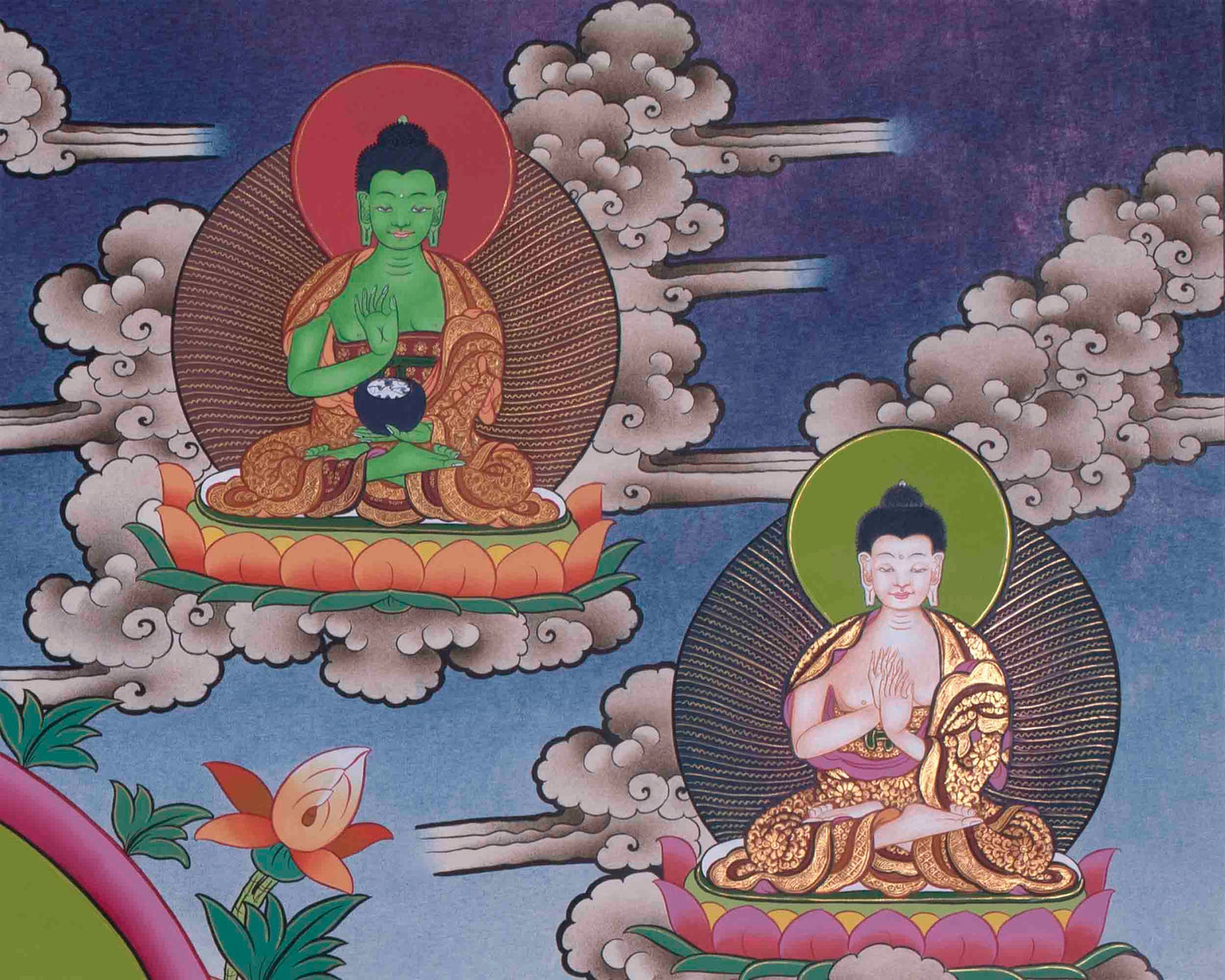 4 Armed Chengrezig Thangka Flanked By Other Bodhisattva | Traditional Wall Decor