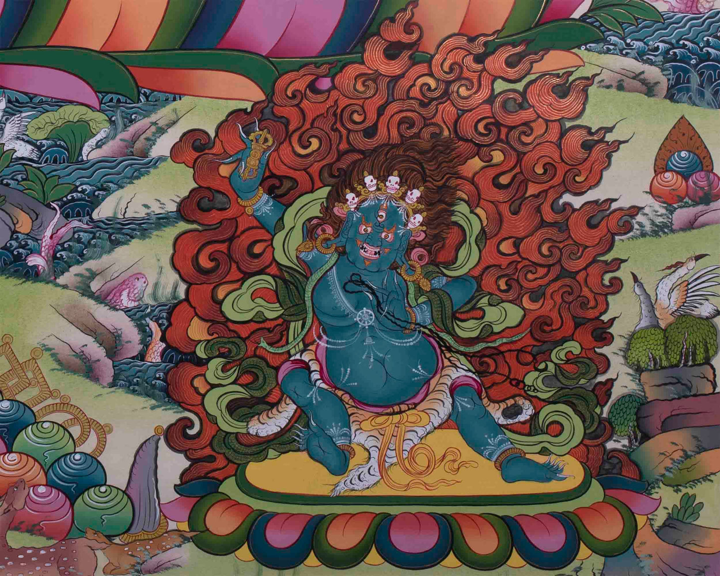 4 Armed Chengrezig Thangka Flanked By Other Bodhisattva | Traditional Wall Decor