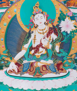 Beautifully Hand-Painted White Tara Thangka | House Warming Gifts
