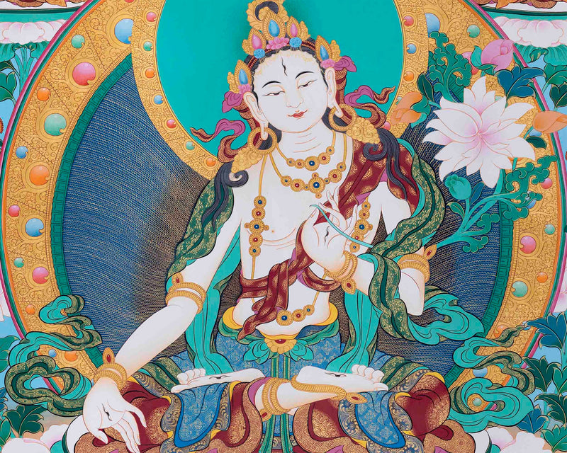 Beautifully Hand-Painted White Tara Thangka | House Warming Gifts