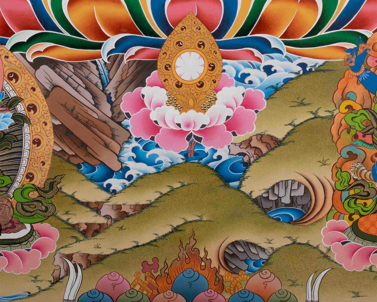 Large Size 4 Armed Chenrezig Thangka Painting with White Tara, Green Tara