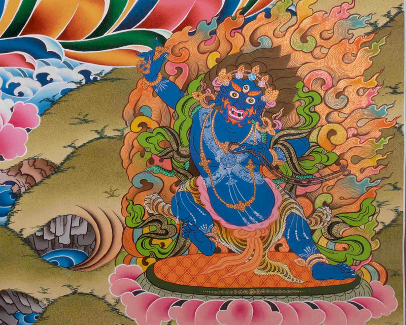 Large Size 4 Armed Chenrezig Thangka Painting with White Tara, Green Tara