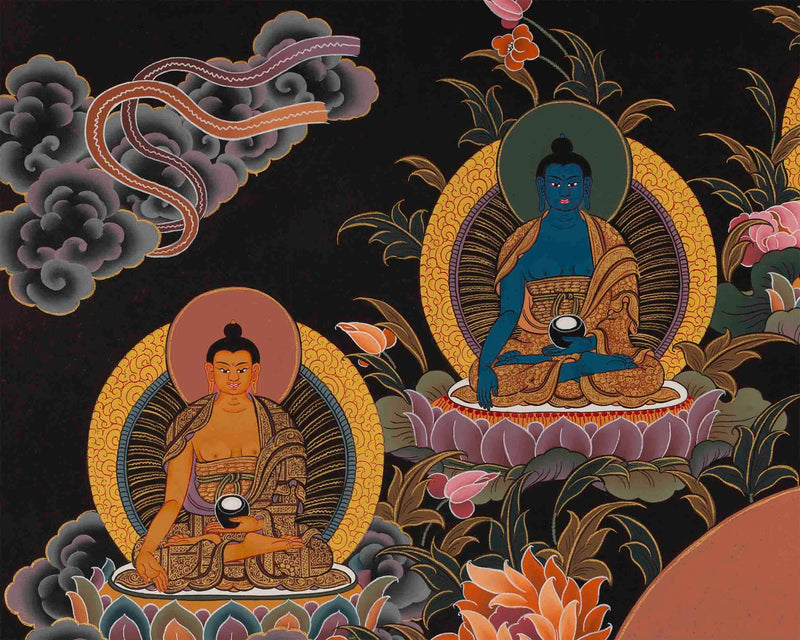 Original Green Tara Thangka surrounded by Buddhas and Bodhisattvas | Tibetan Thangka Painting