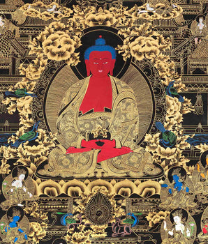 Black and Gold Amitabha Buddha Thangka | Sukhavati Thangka | Meditation Buddha