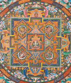 Big 4 Armed Chenrezig Mandala Thangka | Surrounded by Bodhisattvas