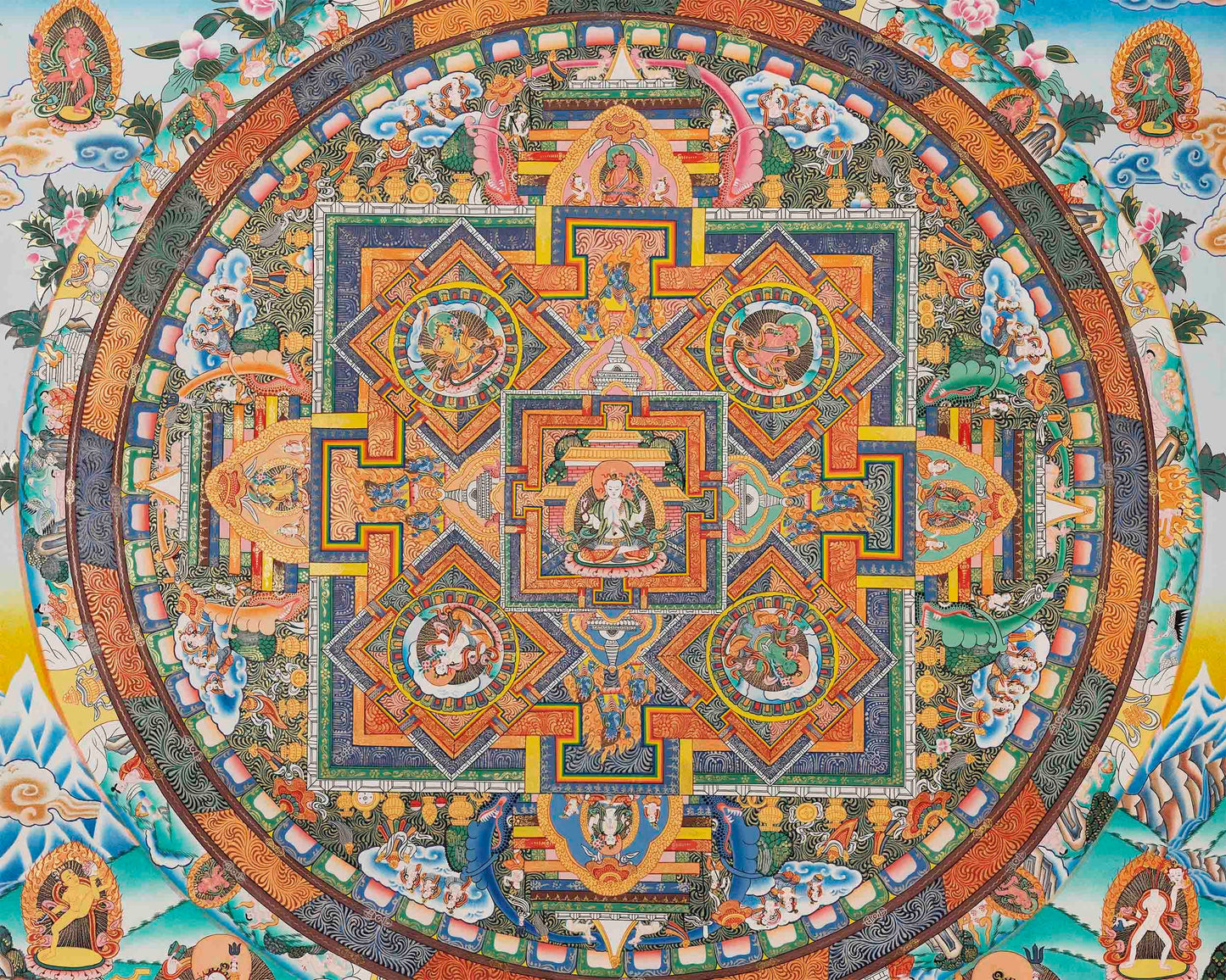 Big 4 Armed Chenrezig Mandala Thangka | Surrounded by Bodhisattvas