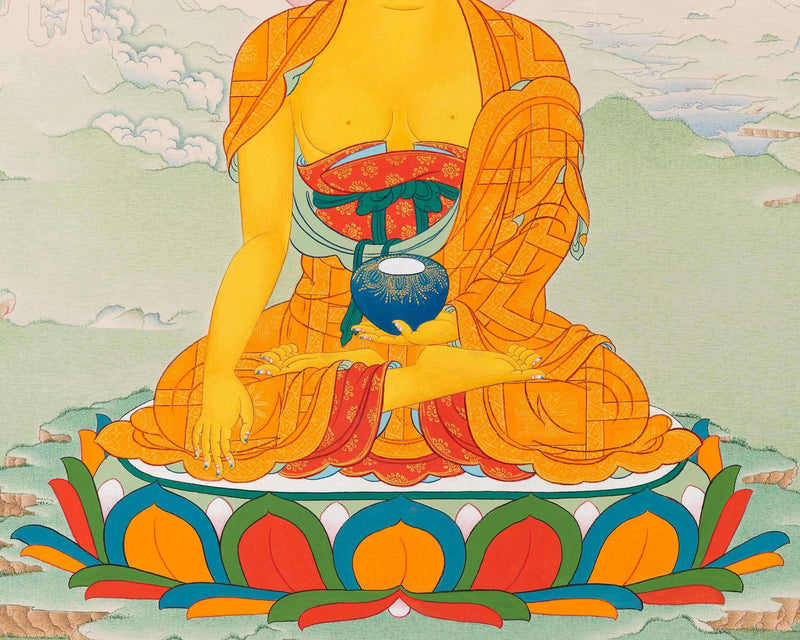 Hand-Painted Shakyamuni Buddha Thangka Print for Spiritual Awakening | Digital Thangka Print