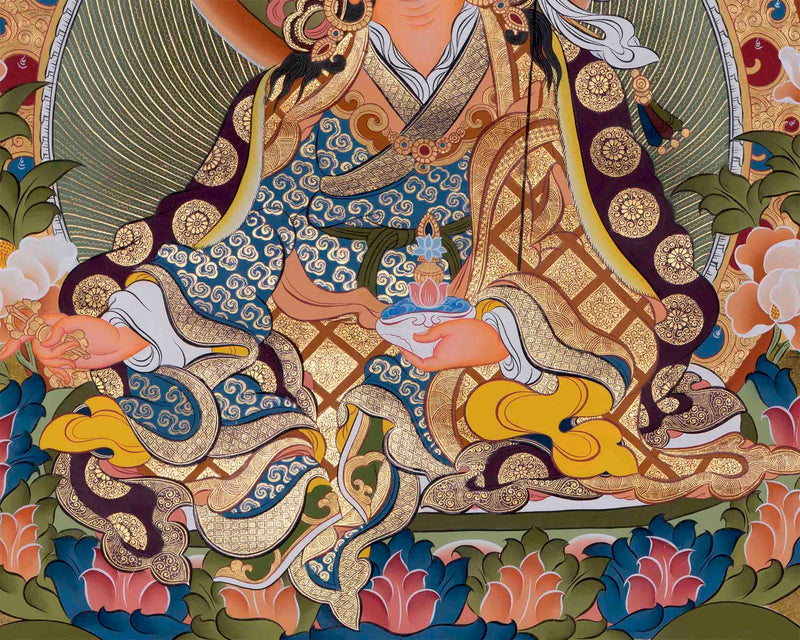 Guru Rinpoche/Guru Padmasambhava Thangka | Tibetan Wall Arts | Handmade Thangka For Home and Office Decor |