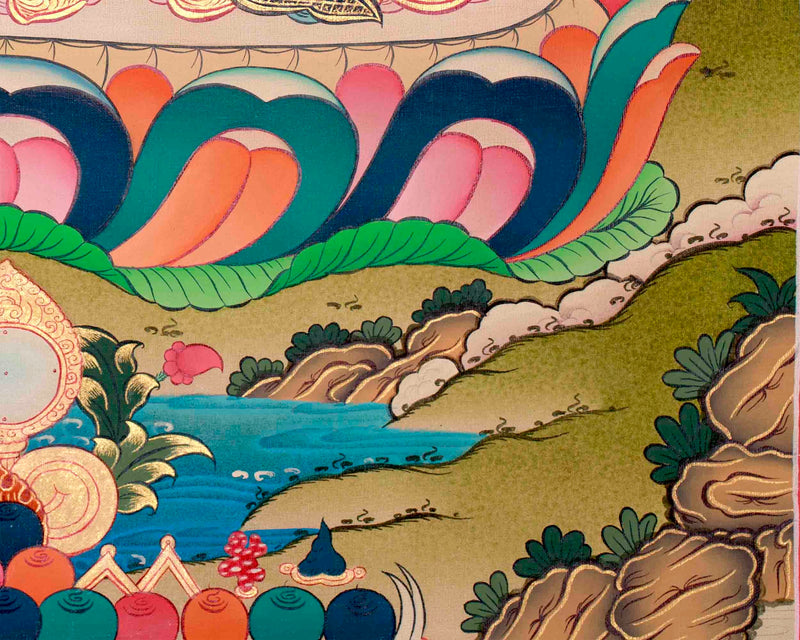 Original Hand-Painted Four Armed Chengrezig Thangka | Bodhisattva of Compassion |