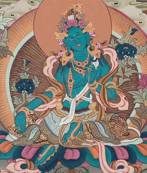 Green Tara Thangka Painting | Beautifully Hand-Painted in Canvas Cotton