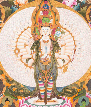 Original Handmade Lokeshvara with 1000 Armed | Chengrezig Thangka | Tibetan Thangka Painting |