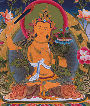 Original Handcrafted Manjushri Bodhisattva Thangka | Tibetan Arts for Wall Hanging