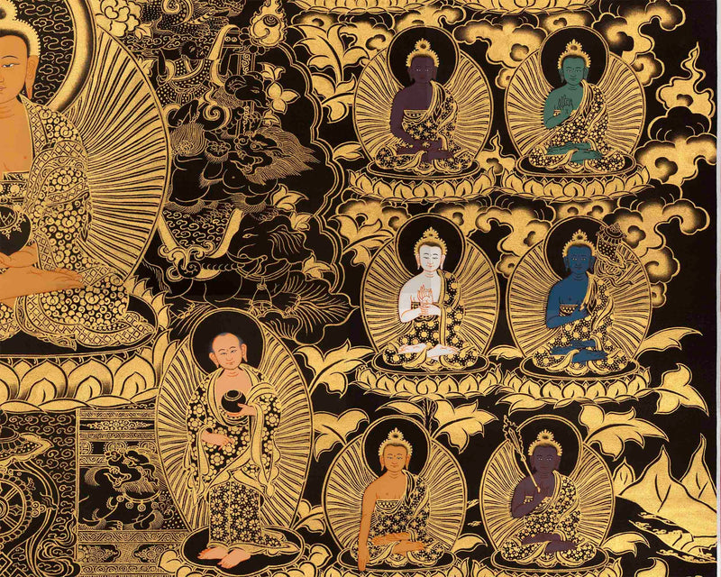 Shakyamuni Buddha with 35 Buddhas of Confession | Tibetan Thanka | Supreme Wisdom |