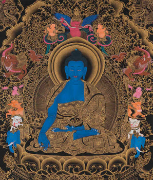Black and Gold Style Medicine Buddha Thangka | Healing Buddha |