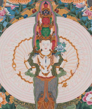 1000 Armed Chengrezig | Surrounded by 5 Buddhas, Manjushri, and Vajrapani |