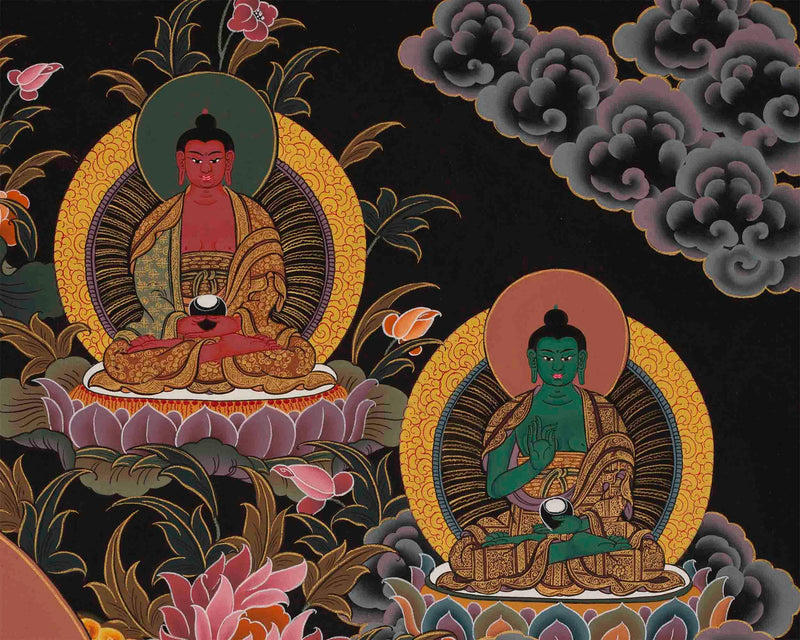 Original Green Tara Thangka surrounded by Buddhas and Bodhisattvas | Tibetan Thangka Painting