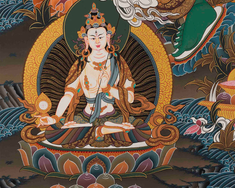 Original Green Tara Thangka surrounded by Buddhas and Bodhisattvas | Tibetan Thangka Painting