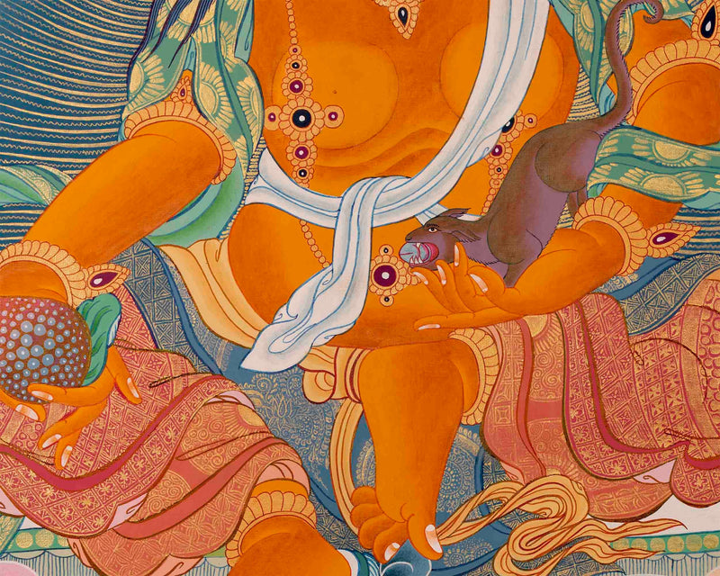 High-Quality Big Five Dzambala Thangka Painting | Tibetan Kubera Thangka | God of Wealth |