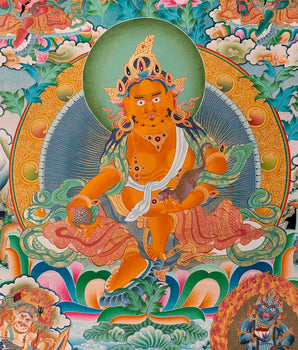 High-Quality Big Five Dzambala Thangka Painting | Tibetan Kubera Thangka | God of Wealth |