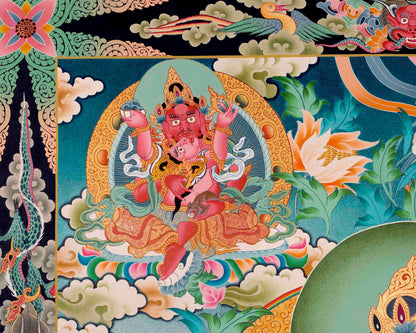 High-Quality Big Five Dzambala Thangka Painting | Tibetan Kubera Thangka | God of Wealth |