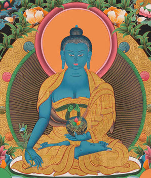 Hand Painted Original Master Quality Blue Medicine Buddha | Wall Hanging Mediation Painting Thangka |