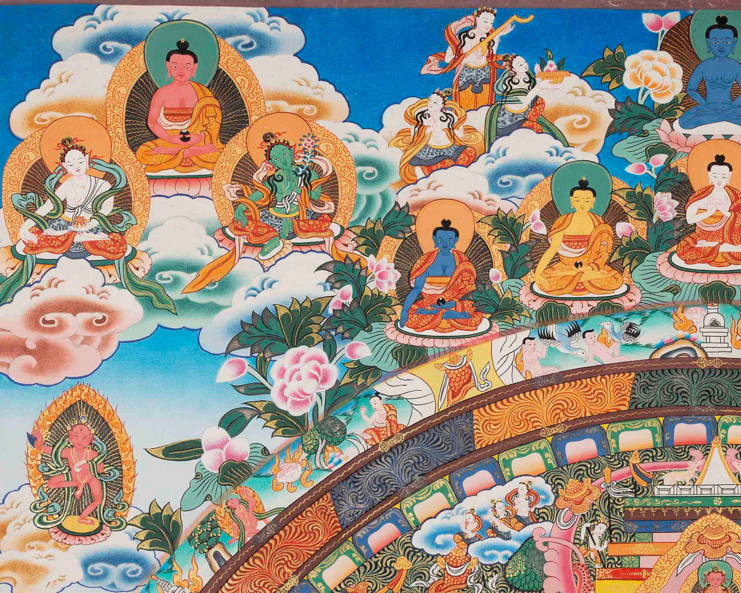 Big 4 Armed Chenrezig Mandala Thangka | Surrounded by Bodhisattvas